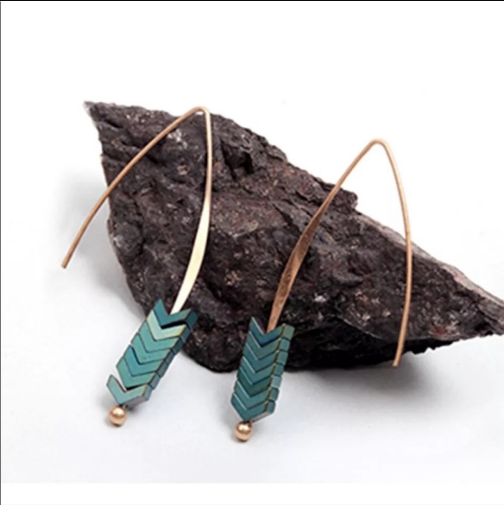Metallic Green + Gold Arrow Earrings
